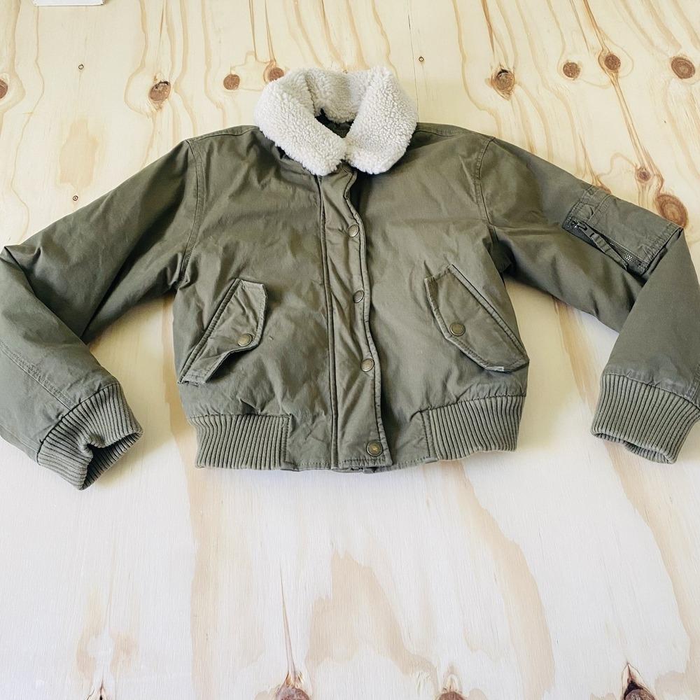 American Eagle Womens Large Y2K  Flight Jacket Sherpa Bomber Military